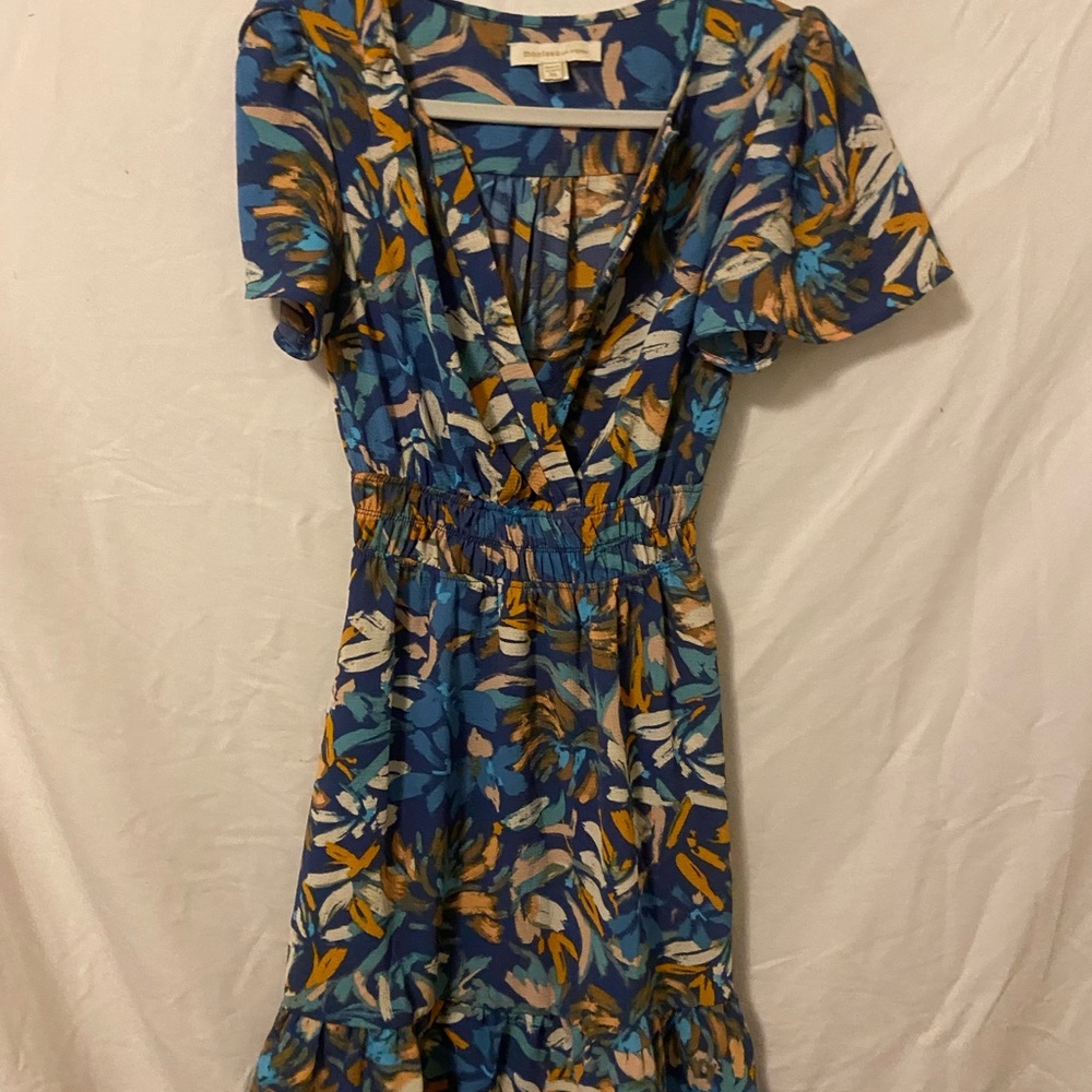 Monteau Blue and Brown Puff Sleeve Sundress